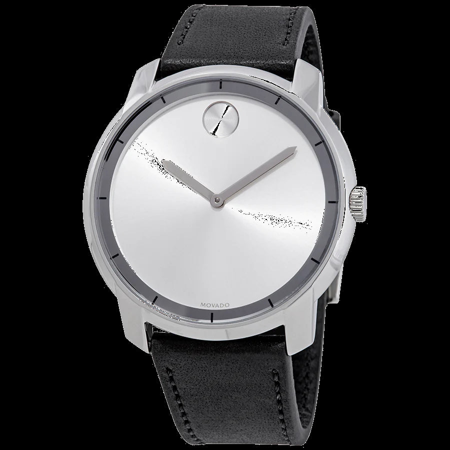 Movado Bold Silver Dial Black Leather Strap Watch For Men - 3600468 Buy Now By Movado