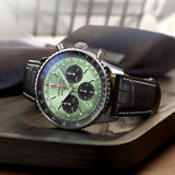 Breitling Navitimer B01 Chronograph 43 Green Dial Black Leather Strap Watch for Men - AB0138241L1P1 Buy Now By Breitling