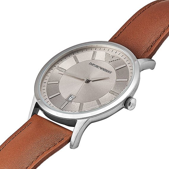 Emporio Armani Renato Silver Dial Brown Leather Strap Watch For Men - AR2463 Buy Now By Emporio Armani