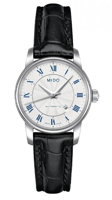 Mido Baroncelli III Automatic Silver Dial Black Leather Strap Watch For Women - M7600.4.21.4 Buy Now By Mido