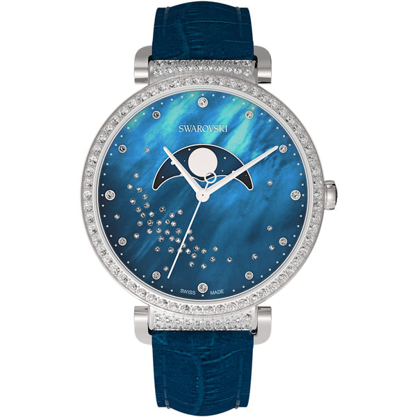 Swarovski Passage Moon Phase Blue Dial Blue Leather Strap Watch for Women - 5613320 Buy Now By Swarovski