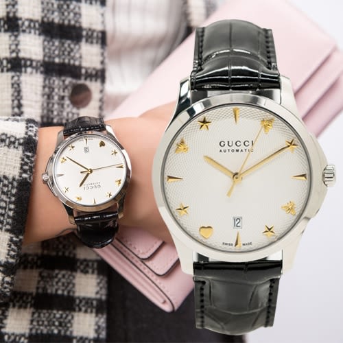 Gucci G Timeless Automatic Silver Dial Black Leather Strap Unisex Watch - YA126468 Buy Now By Gucci