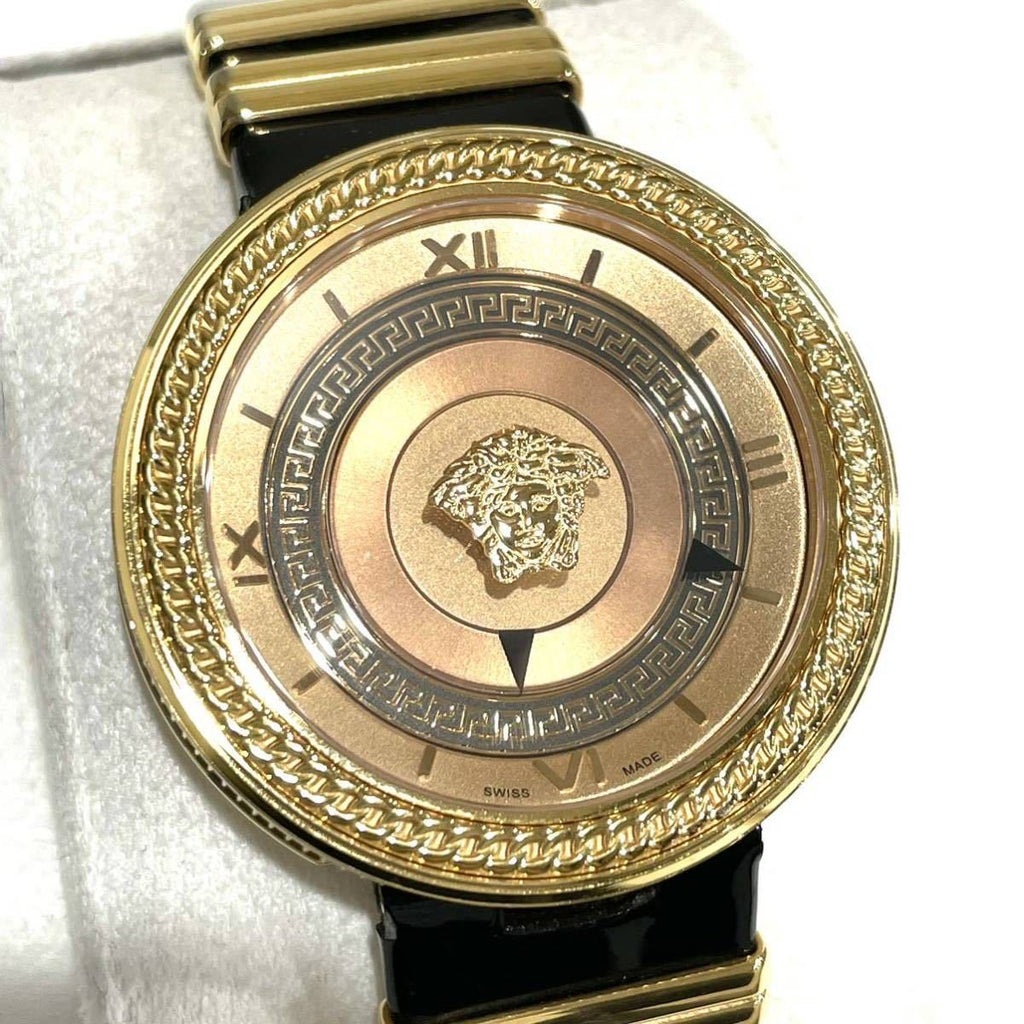 Versace V Metal Icon Gold Dial Black & Gold Strap Watch for Women - VLC030014 Buy Now By Versace