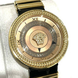 Versace V Metal Icon Gold Dial Black & Gold Strap Watch for Women - VLC030014 Buy Now By Versace