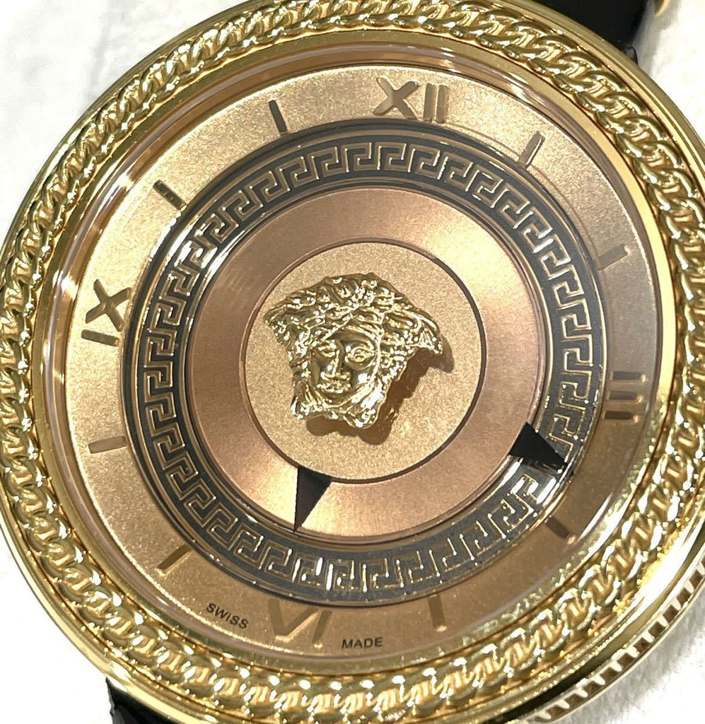 Versace V Metal Icon Gold Dial Black & Gold Strap Watch for Women - VLC030014 Buy Now By Versace