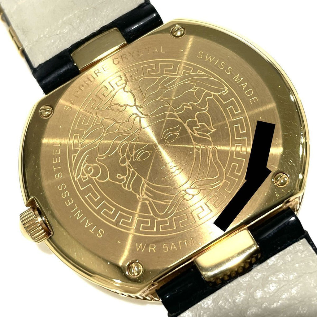Versace V Metal Icon Gold Dial Black & Gold Strap Watch for Women - VLC030014 Buy Now By Versace