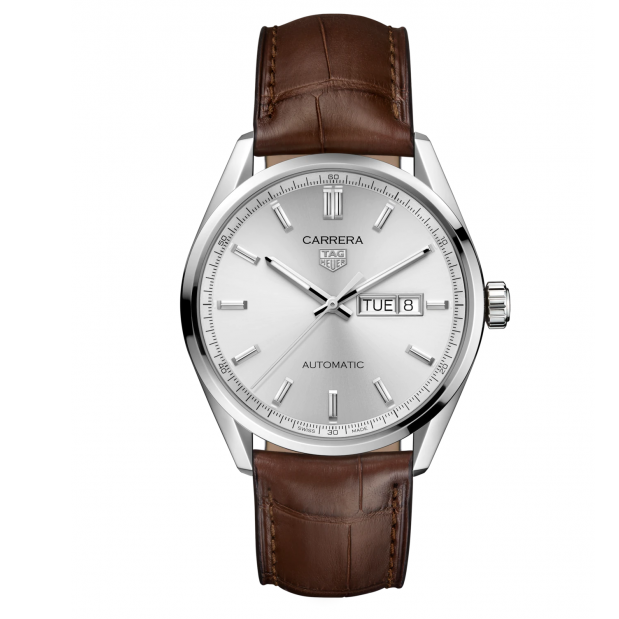 Tag Heuer Carrera Day Date Silver Dial Brown Leather Strap Watch for Men - WBN2011.FC6484 Buy Now By Tag Heuer