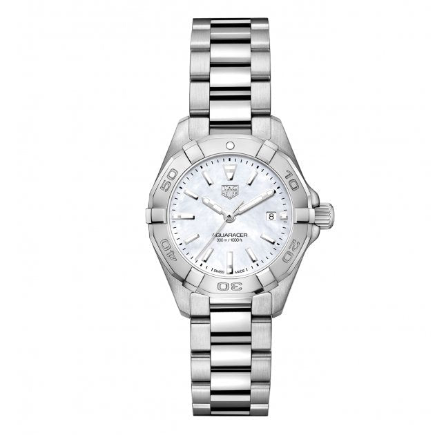 Tag Heuer Aquaracer Quartz Mother of Pearl White Dial Silver Steel Strap Watch for Women - WBD1411.BA0741 Buy Now By Tag Heuer