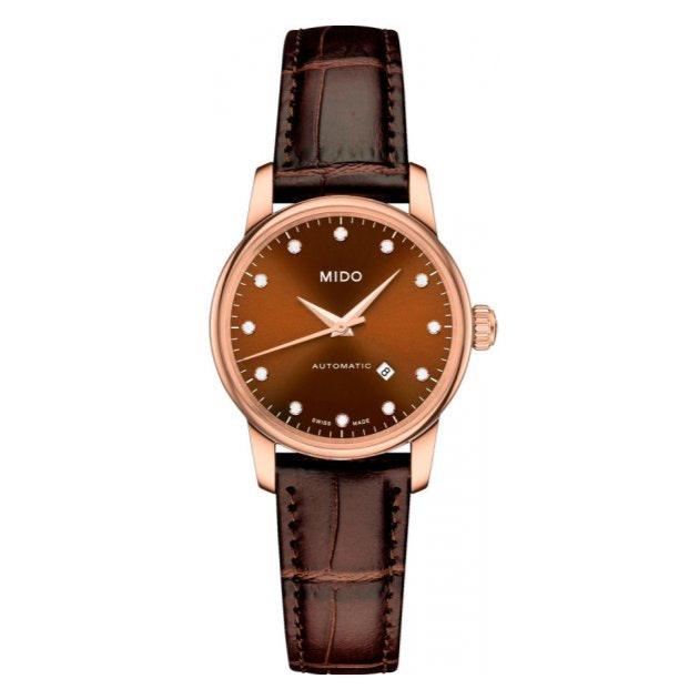 Mido Baroncelli III Automatic Diamonds Brown Dial Brown Leather Strap Watch For Women - M7600.3.64.8 Buy Now By Mido