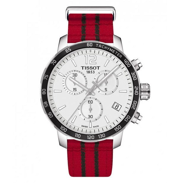 Tissot Quickster Chronograph NBA Chicago Bulls White Dial Red NATO Strap Watch For Men - T095.417.17.037.04 Buy Now By Tissot