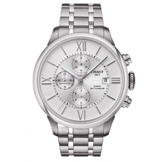 Tissot Chemin des Tourelles Automatic Chronograph White Dial Silver Steel Strap Watch for Men - T099.427.11.038.00 Buy Now By Tissot
