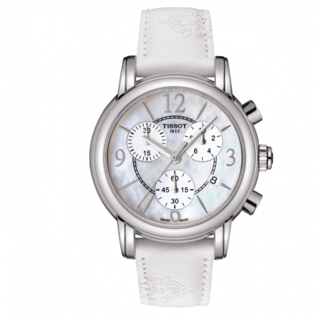 Tissot Dressport Chronograph Mother of Pearl Dial White Leather Strap Watch for Women - T050.217.17.117.00 Buy Now By Tissot