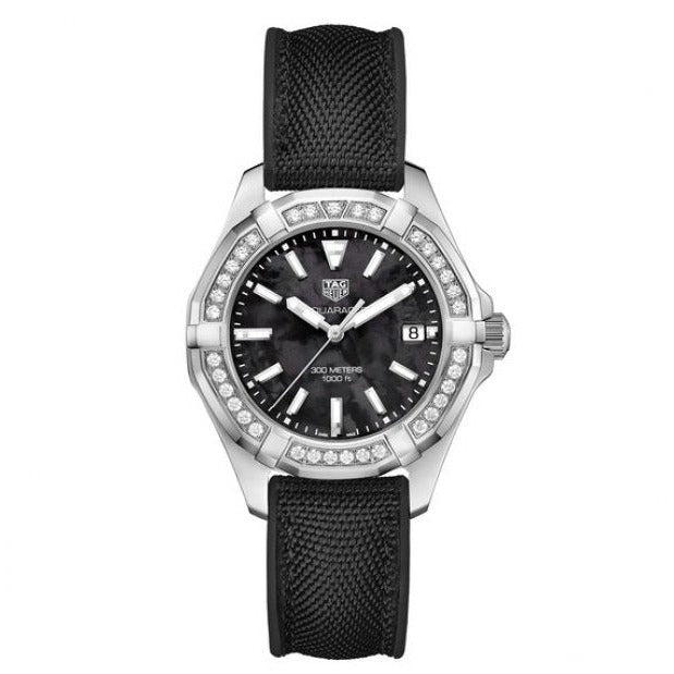 Tag Heuer Aquaracer Diamonds Mother of Pearl Black Dial Black Nylon Strap Watch for Women - WAY131P.FT6092 Buy Now By Tag Heuer