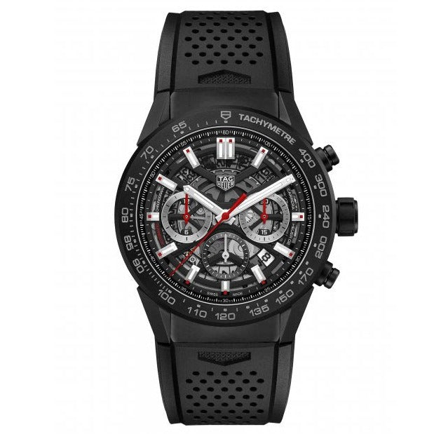Tag Heuer Carrera Automatic Chronograph Black Dial Black Rubber Strap Watch for Men - CBG2A90.FT6173 Buy Now By Tag Heuer