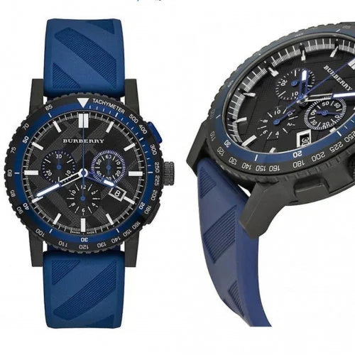 Burberry The City Sport Chronograph Black Dial Blue Rubber Strap Watch For Men - BU9807 Buy Now By Burberry