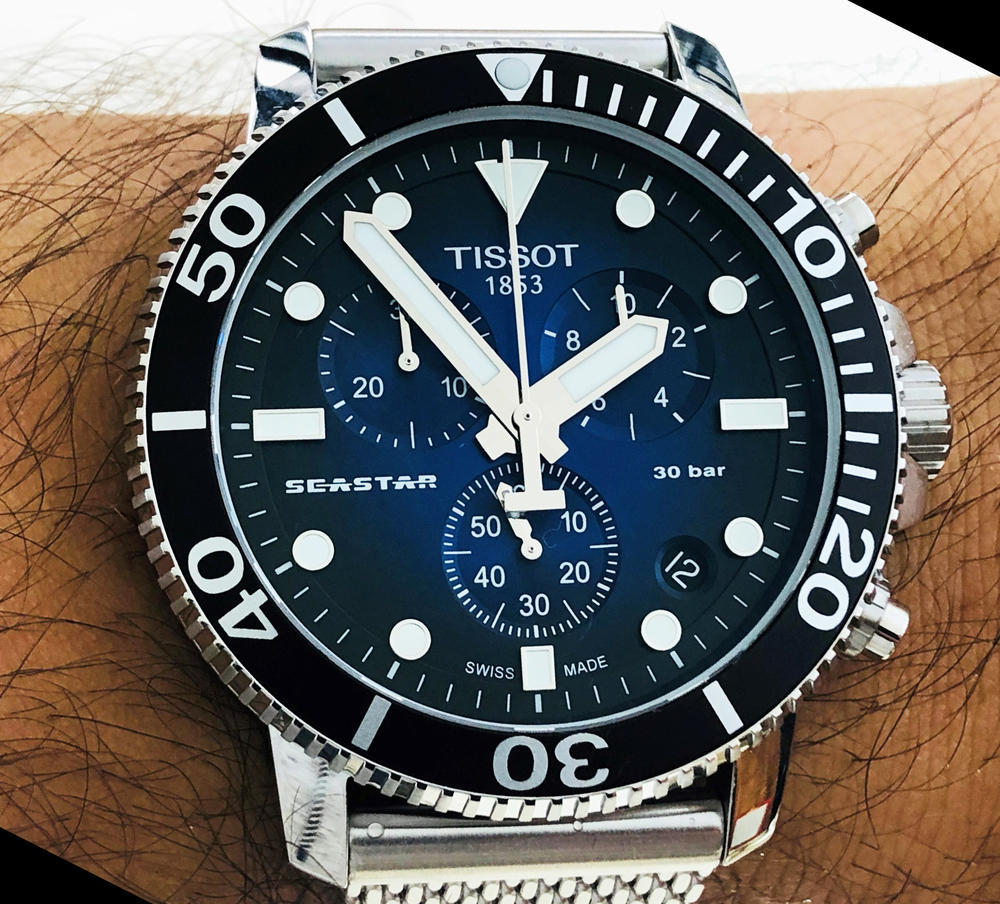 Tissot Seastar 1000 Chronograph Blue Dial Silver Mesh Bracelet Watch For Men - T120.417.11.041.02 Buy Now By Tissot