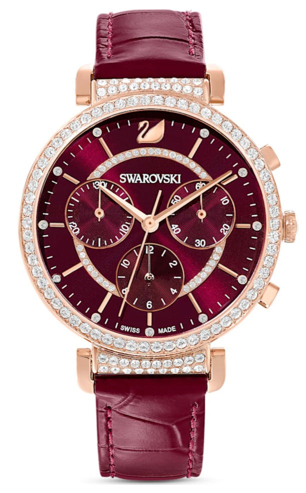 Swarovski Passage Chrono Red Dial Red Leather Strap Watch for Women - 5580345 Buy Now By Swarovski