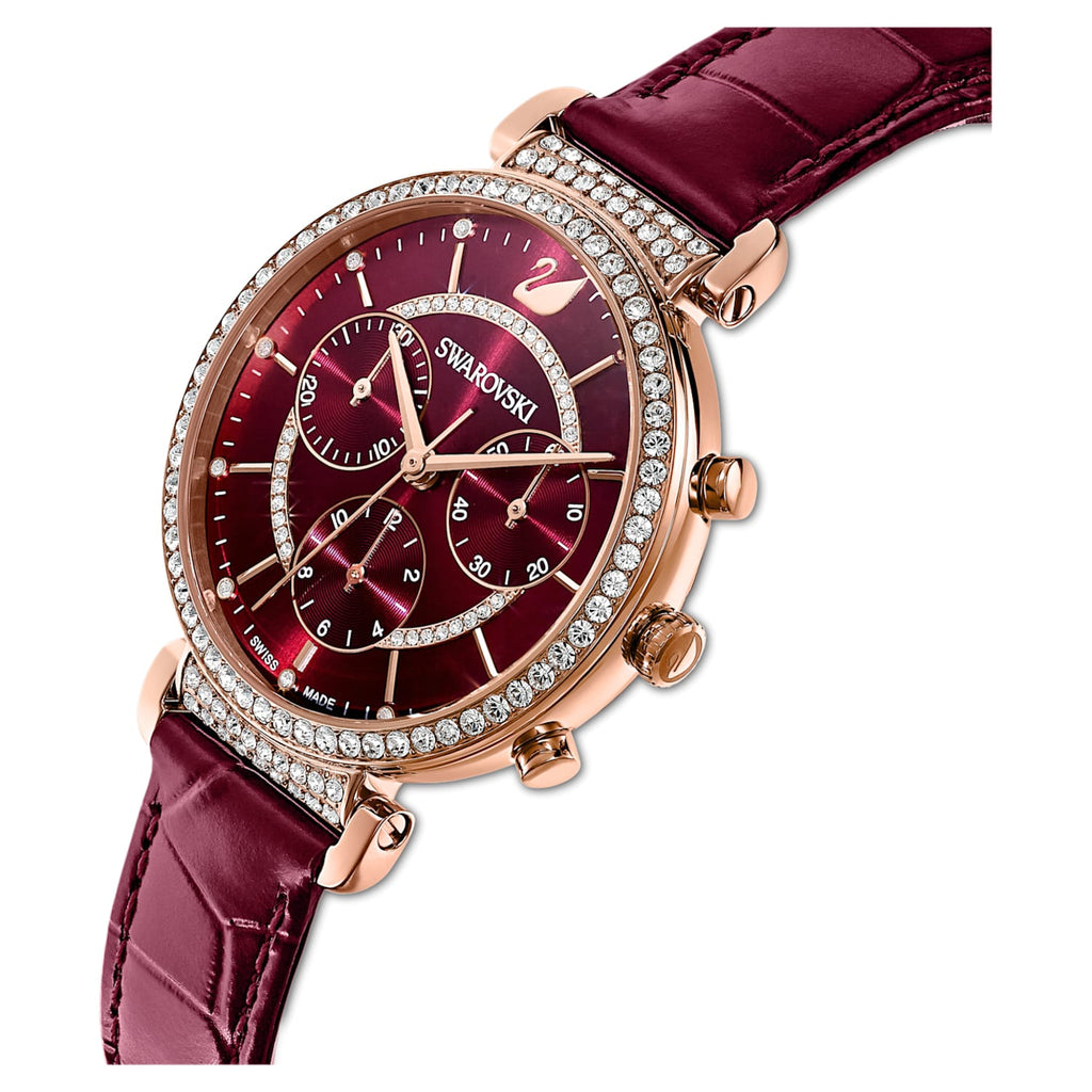 Swarovski Passage Chrono Red Dial Red Leather Strap Watch for Women - 5580345 Buy Now By Swarovski