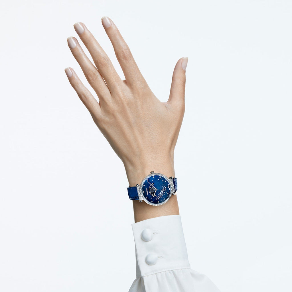 Swarovski Passage Moon Phase Blue Dial Blue Leather Strap Watch for Women - 5613320 Buy Now By Swarovski