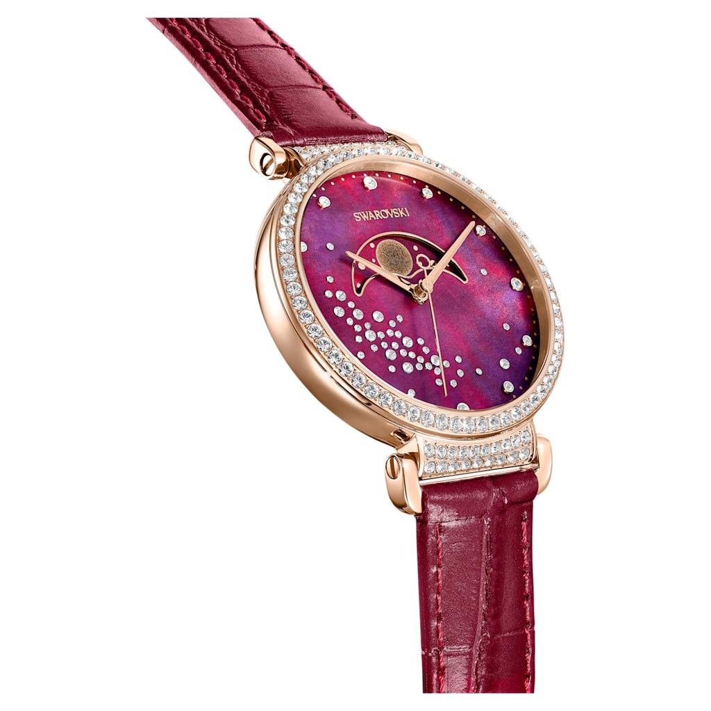 Swarovski Passage Moon Phase Red Dial Red Leather Strap Watch for Women - 5613323 Buy Now By Swarovski