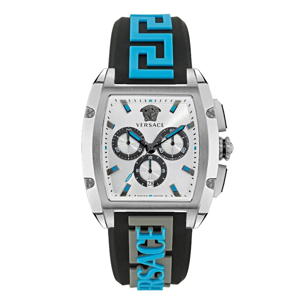 Versace Dominus Chronograph Silver Dial Black Rubber Strap Watch For Men - VE6H00123 Buy Now By Versace