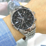 Citizen Eco Drive Chronograph Black Dial Silver Steel Strap Watch For Men - AT2140-55E Buy Now By Citizen