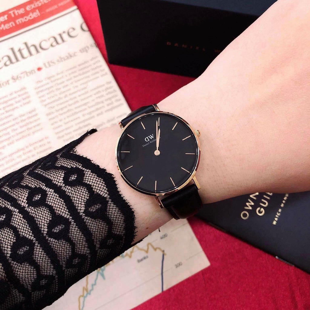 Daniel Wellington Classic Petite Reading Black Dial Black Leather Strap Watch For Women - DW00100167