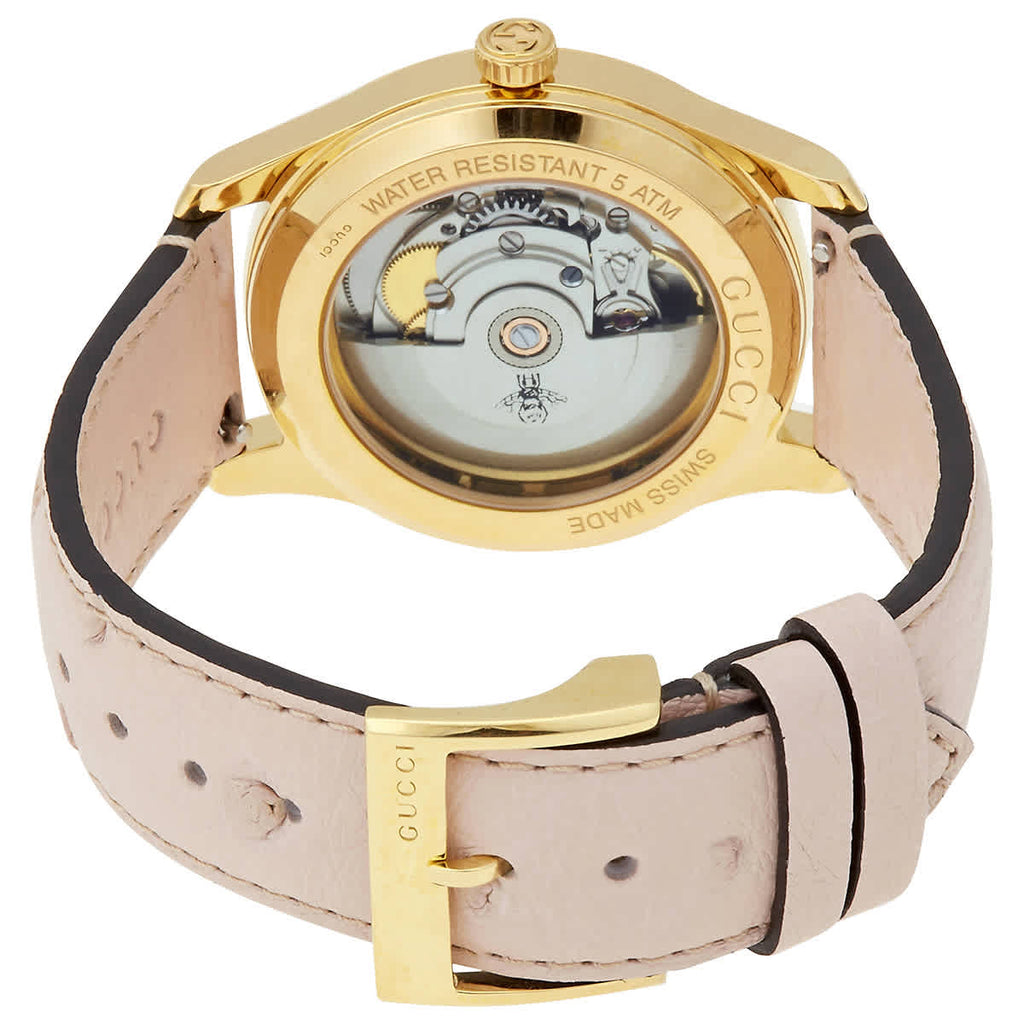 Gucci G Timeless Skeleton 16K Gold Mother of Pearl Dial Pink Leather Strap Watch For Women - YA1264110 Buy Now By Gucci
