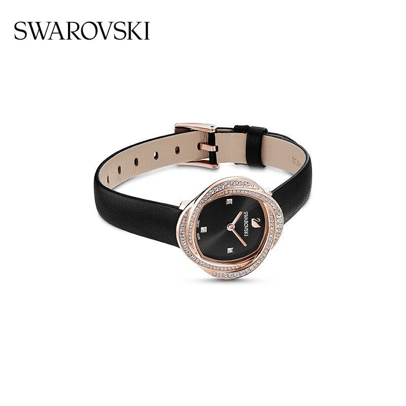 Swarovski Crystal Flower Black Dial Black Leather Strap Watch for Women - 5552421 Buy Now By Swarovski