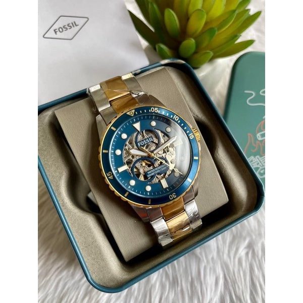Fossil Grant Sport Automatic Skeleton Blue Dial Two Tone Steel Strap Watch for Men - ME3141 Buy Now By Fossil