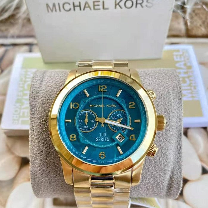 Michael Kors Runway Stop Hunger Blue Dial Gold Steel Strap Watch for Men - MK8315 Buy Now By Michael Kors