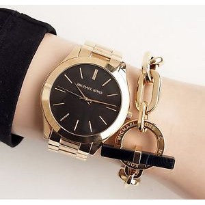 Michael Kors Runway Black Dial Gold Steel Strap Watch for Women - MK3478 Buy Now By Michael Kors