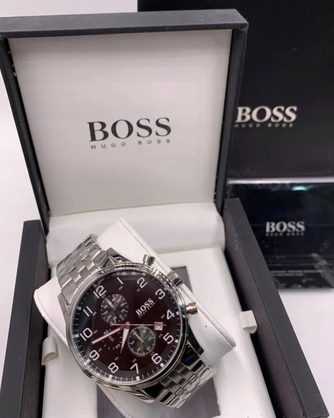 Hugo Boss Aeroliner Chronograph Black Dial Silver Steel Strap Watch For Men - 1512446 Buy Now By Hugo Boss