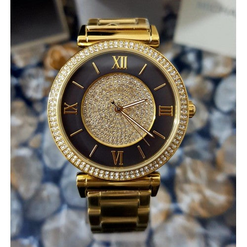 Michael Kors Catlin Black Dial Gold Steel Strap Watch for Women - MK3338 Buy Now By Michael Kors
