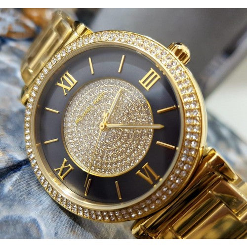 Michael Kors Catlin Black Dial Gold Steel Strap Watch for Women - MK3338 Buy Now By Michael Kors