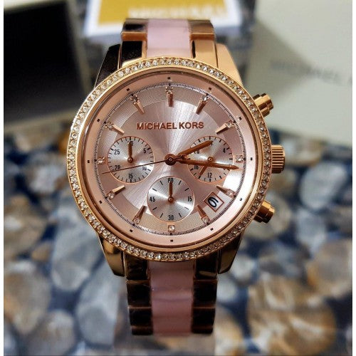 Michael Kors Ritz Chronograph Rose Gold Dial Two Tone Steel Strap Watch for Women - MK6307 Buy Now By Michael Kors