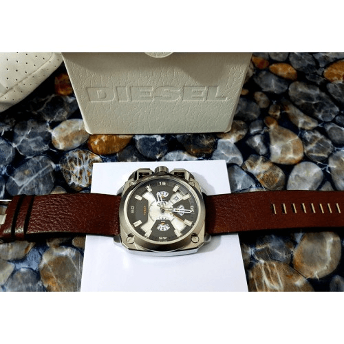Diesel BAMF Chronograph Beige Dial Brown Leather Strap Watch For Men - DZ7343 Buy Now By Diesel