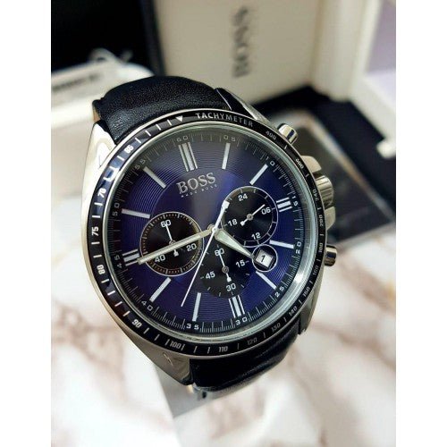 Hugo Boss Driver Sport Chronograph Blue Dial Black Leather Strap Watch for Men - 1513077 Buy Now By Hugo Boss