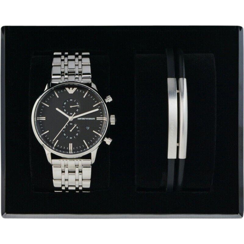 Emporio Armani Gianni Chronograph Black Dial Silver Steel Strap Watch For Men - AR80009 Buy Now By Emporio Armani