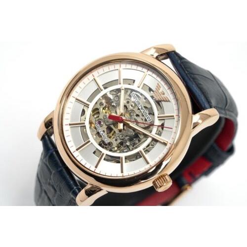 Emporio Armani Meccanico Silver Dial Blue Leather Strap Watch For Men - AR60009 Buy Now By Emporio Armani