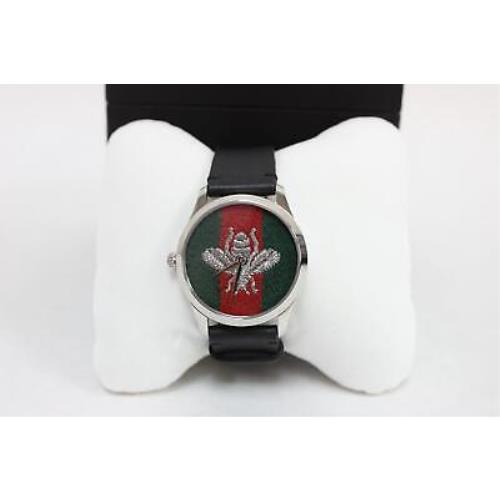 Gucci G Timeless Quartz Green & Red Dial Black Leather Strap Watch For Men - YA1264149 Buy Now By Gucci