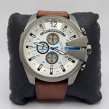 Diesel Mega Chief Chronograph White Dial Brown Leather Strap Watch For Men - DZ4280 Buy Now By Diesel