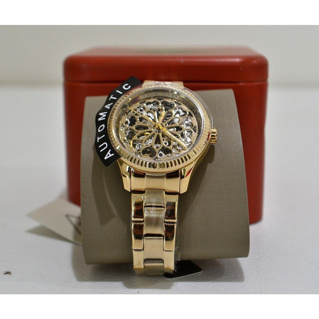 Fossil Rye Automatic Skeleton Gold Dial Gold Steel Strap Watch for Women - BQ3755 Buy Now By Fossil