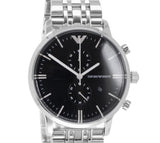 Emporio Armani Gianni Chronograph Black Dial Silver Steel Strap Watch For Men - AR80009 Buy Now By Emporio Armani