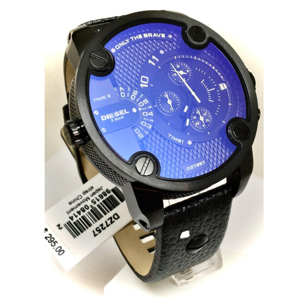 Diesel Little Daddy Blue Dial Black Leather Strap Watch For Men - DZ7257 Buy Now By Diesel