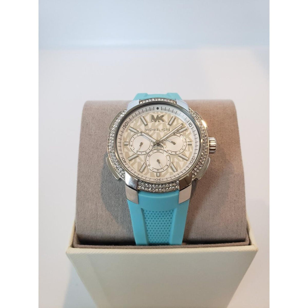 Michael Kors Sidney Multifunction Analog White Dial Turquoise Silicone Strap Watch For Women - MK7246 Buy Now By Michael Kors
