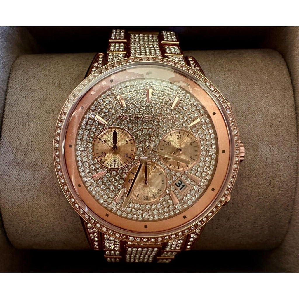 Michael Kors Ritz Three-Hand Glitz Rose Gold Dial Rose Gold Steel Strap Watch for Women - MK6748 Buy Now By Michael Kors