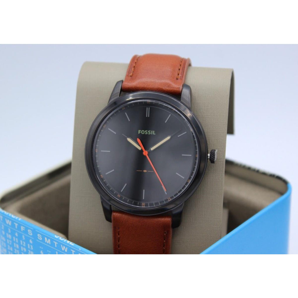 Fossil The Minimalist Black Dial Brown Leather Strap Watch for Men - FS5305