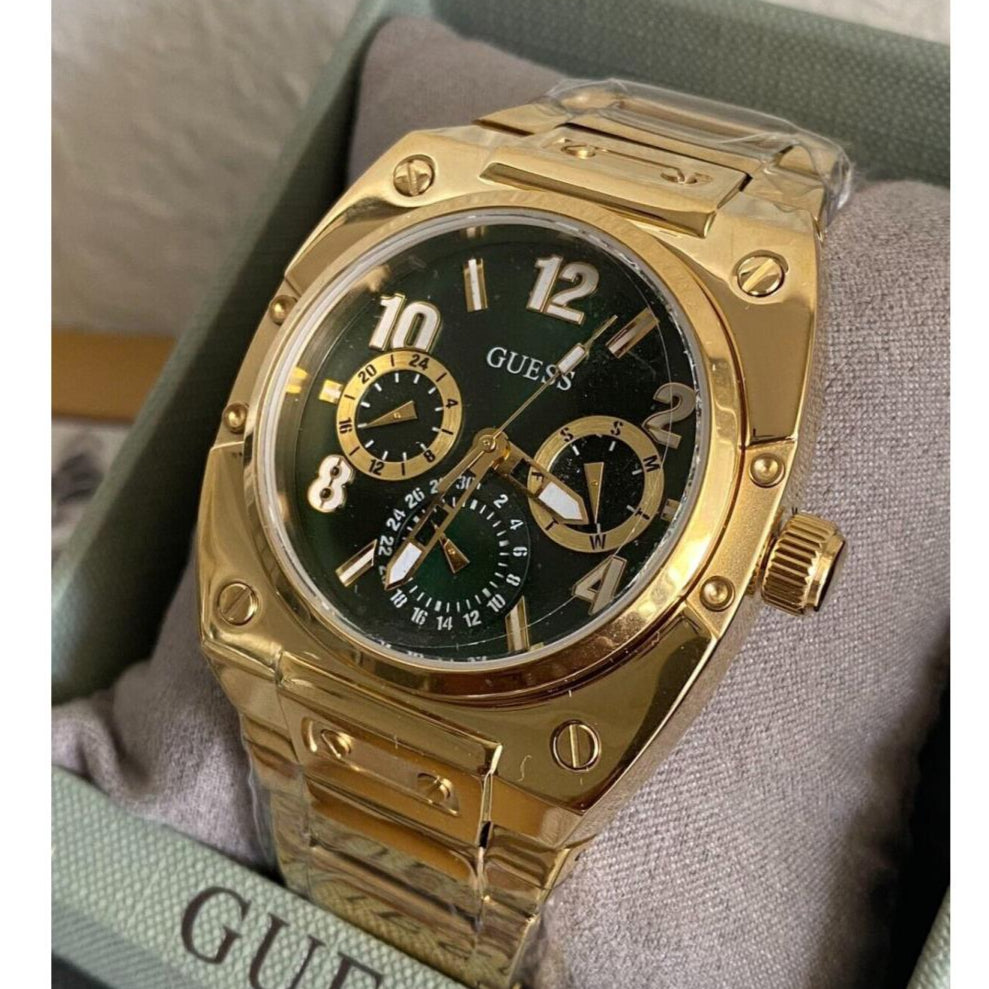 Guess Trend Analog Green Dial Gold Steel Strap Watch For Men - GW0624G2 Buy Now By Guess