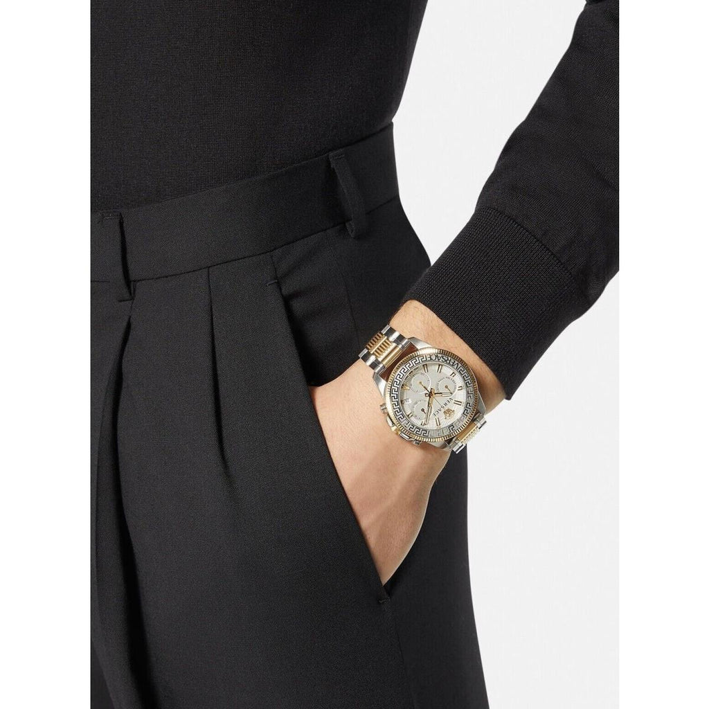 Versace Greca Action Chronograph Quartz Silver Dial Two Tone Steel Strap Watch for Men - VE3J00522 Buy Now By Versace